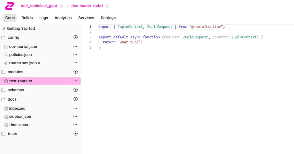 Zuplo Route Request Handler with Typescript Code